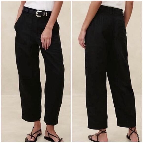 Banana Republic Mya Cotton Linen Cargo Pant Black 4 - Picture 1 of 10